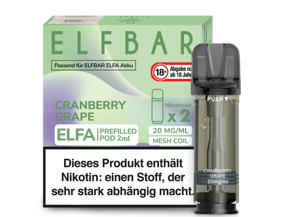 Elf Bar ELFA Prefilled Pod 2er Pack (2 x 2ml) mit dem Geschmack Cranberry Grape günstig im Großhandel B2B kaufen