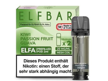 Elf Bar ELFA Prefilled Pod 2er Pack (2 x 2ml) mit dem Geschmack Kiwi Passionfruit Guava günstig im Großhandel B2B kaufen