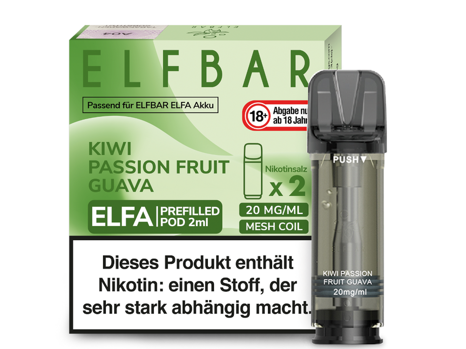 Elf Bar ELFA Prefilled Pod 2er Pack (2 x 2ml) mit dem Geschmack Kiwi Passionfruit Guava günstig im Großhandel B2B kaufen