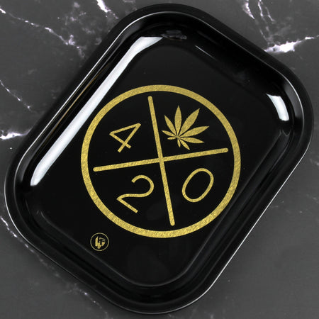 Rolling Tray Drehunterlage Bauunterlage Dreh-Tablett Mischschale 420 Leaf Cannabis Blatt gold schwarz 2