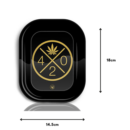 Rolling Tray Drehunterlage Bauunterlage Dreh-Tablett Mischschale 420 Leaf Cannabis Blatt gold schwarz 4