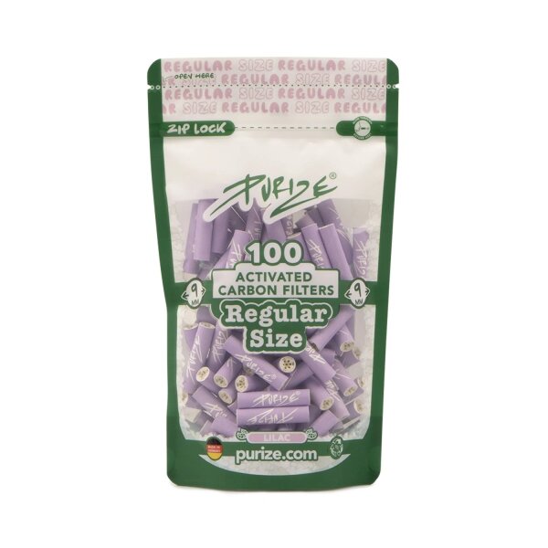 PURIZE® Regular Size Aktivkohlefilter 9mm | 100er Beutel | Flieder