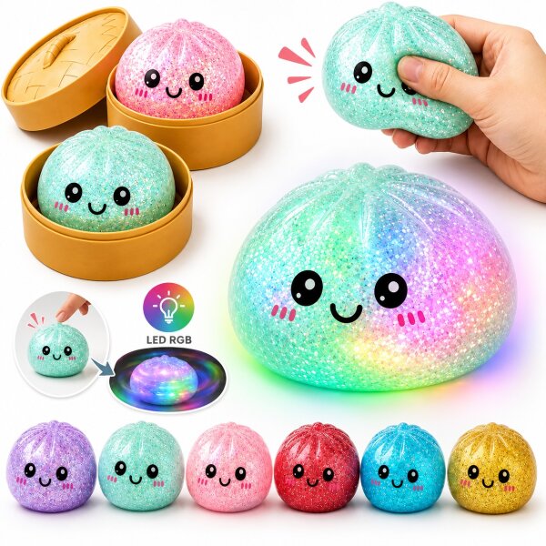 Squishy Mystery Dumpling Hype Spielzeug 8,5 cm | LED Glitzer