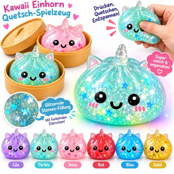 Squishy Mystery Dumpling 5 cm | Glitzer Stars Einhorn
