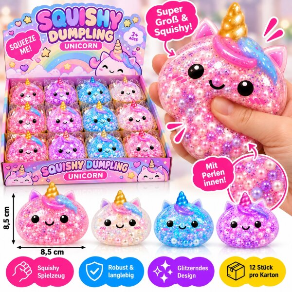 Squishy Dumpling 8.5 cm | Glitzer Stars Einhorn Perlen | VE = 12 Stk