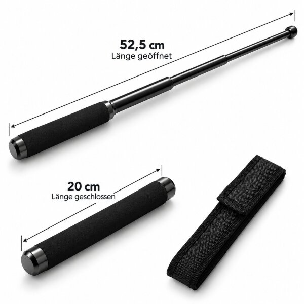 Teleskopschlagstock Schwarz mit Stoffgriff | 52,5 cm