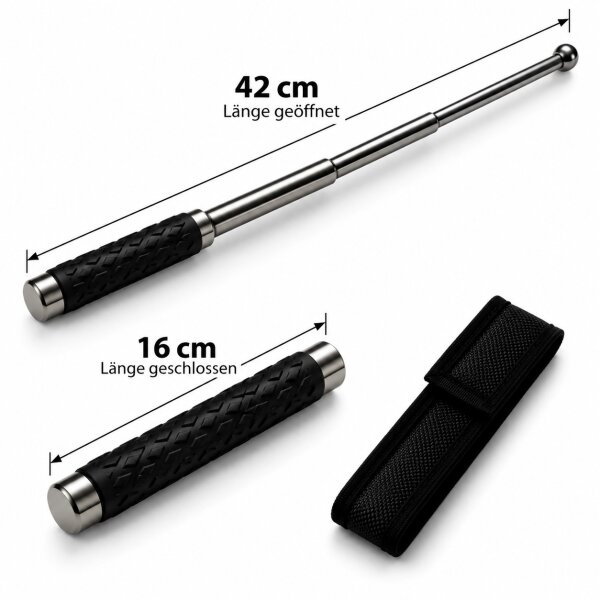 Teleskopschlagstock Gunmetal mit Gummigriff | 42cm